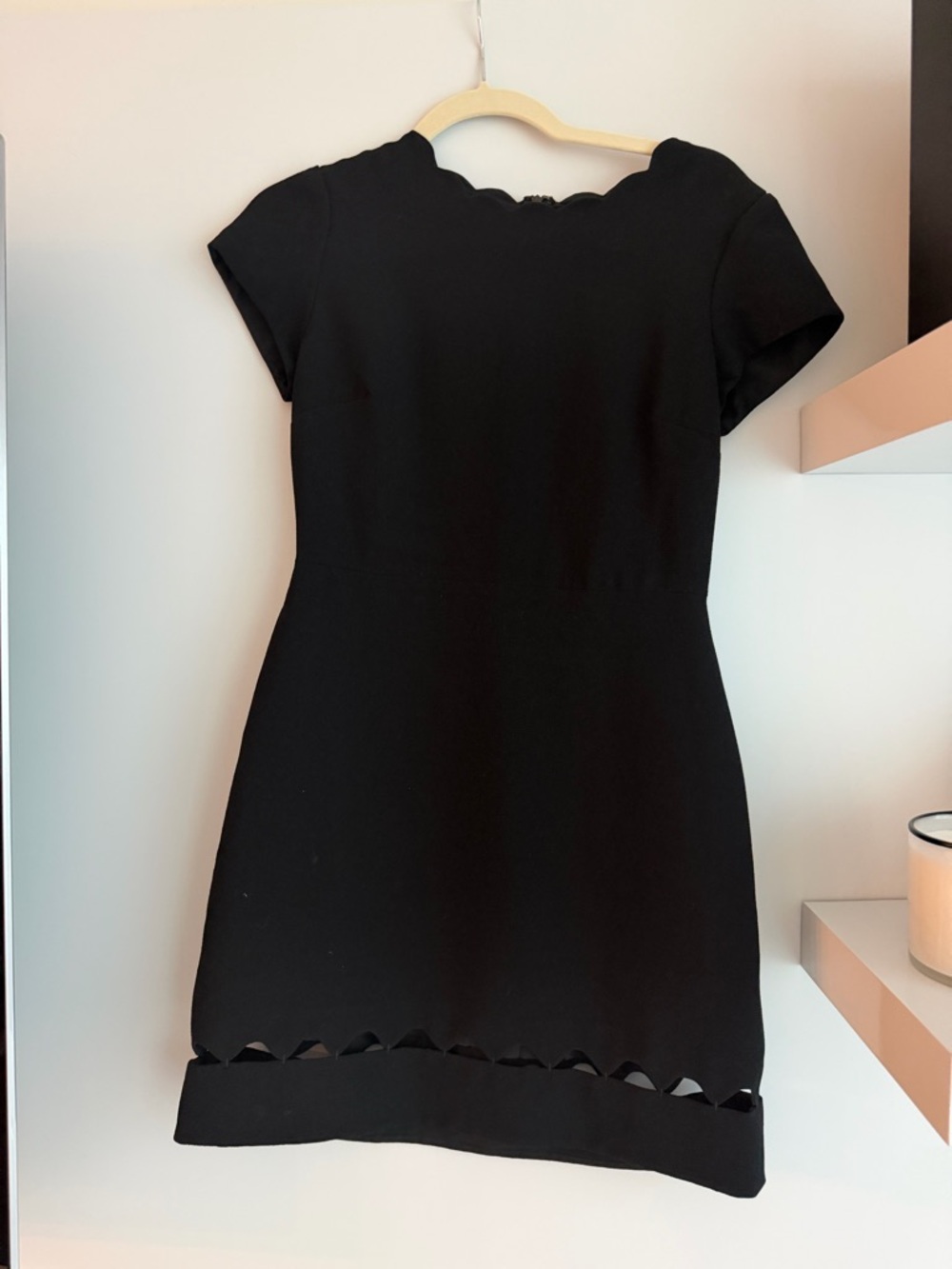 Club Monaco Black Scallop-Trim Short Sleeve Dress